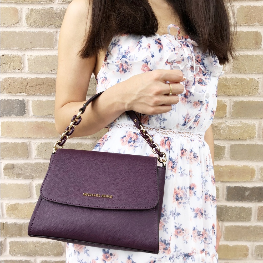 Michael Kors Purple Satchel with Gold Chain